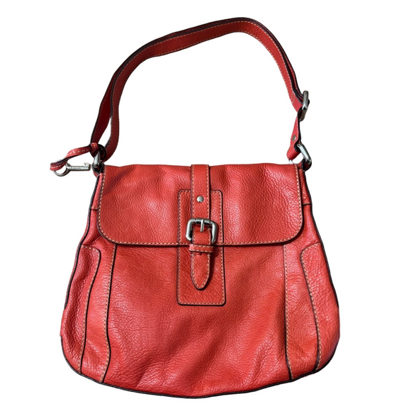 Fossil Stylish Poppy colored Leather Shoulder cross body Bag adjustable strap - Picture 1 of 9